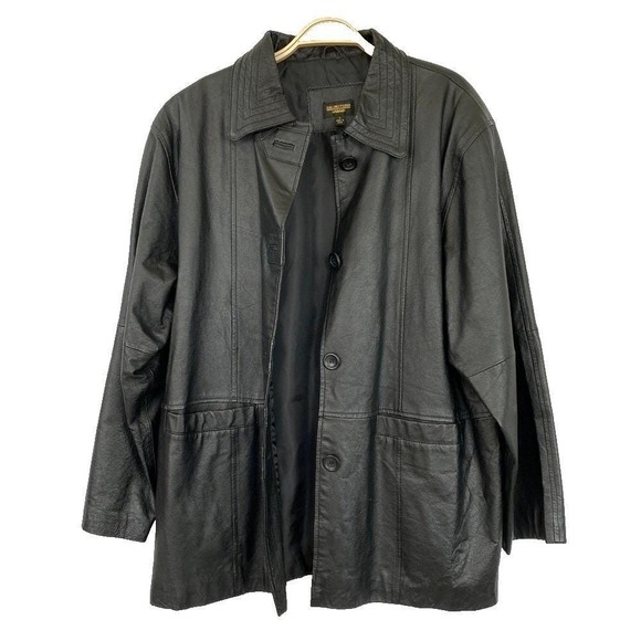 Vintage 90s Black Leather Blazer Oversized Jacket Womens L Corporate Goth Chic — image 2 of 8